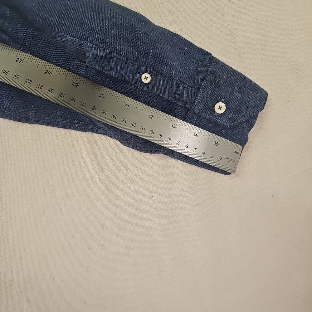 SPADA Puro Lino Men's 17.5 44 Blue Button Up Long Sleeve Shirt 100% Linen Italy - Picture 9 of 12